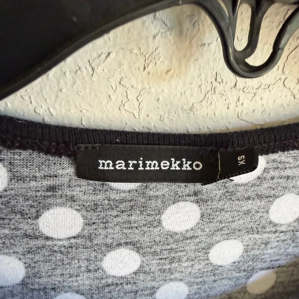 Marimekko Black White Dot Knee Length Tunic Shirt Dress 3/4 Sleeve Womens XS